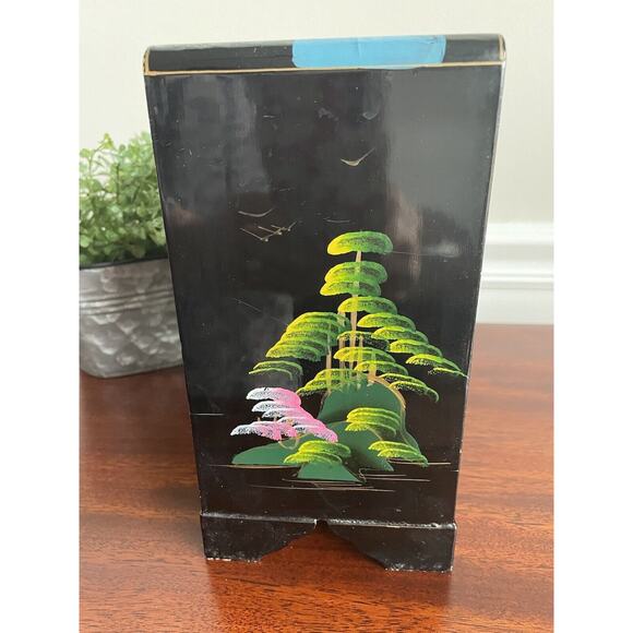 Vintage Black Lacquer Japanese Jewelry Box Ballerina Music Box Hand-painted - Picture 9 of 12